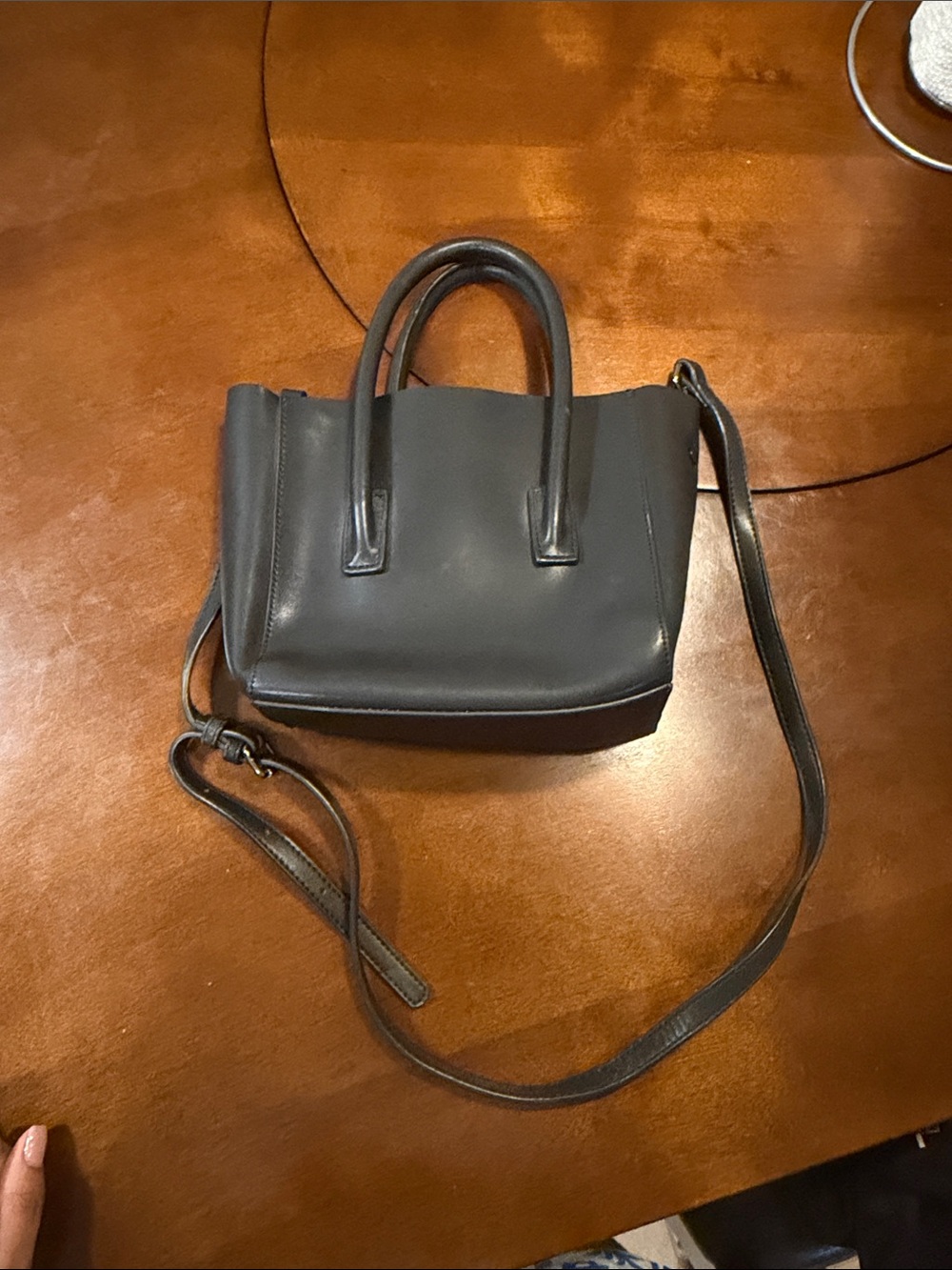 Black Leather Mini Tote Crossbody Bag